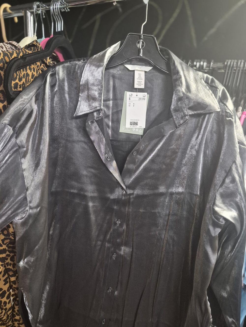 H&M Women's Shiny Button-Front Blouse - Silver